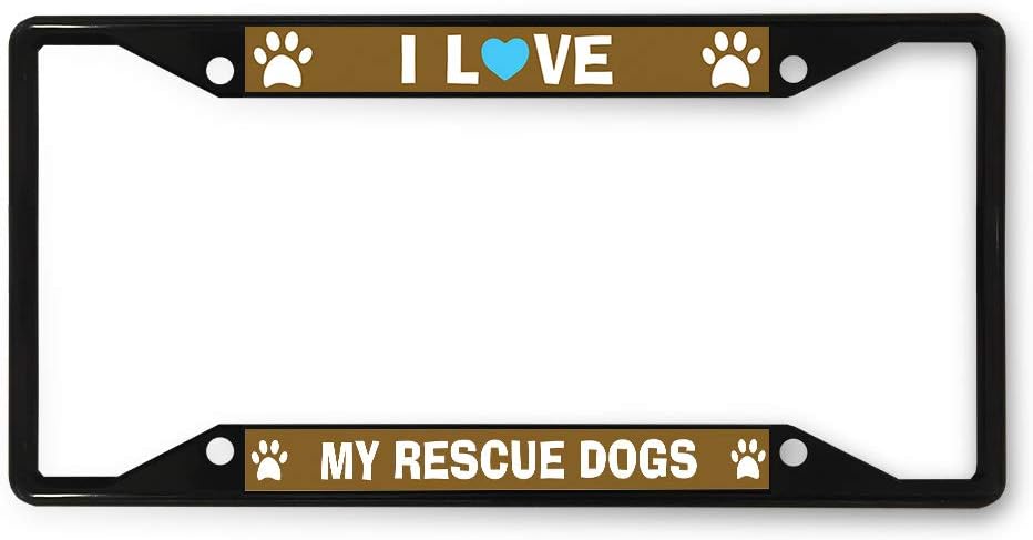 Sign Destination メタルナンバープレートフレーム I Love My Rescue Dogs 自動車用タグホルダー