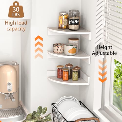 Image of Fun Memories Corner Shelf Wall Mount, Wood Floating Corner Shelves, Corner Wall Shelf for Bedroom, Bathroom, Kitchen, Living Room (White, 3 Pack)