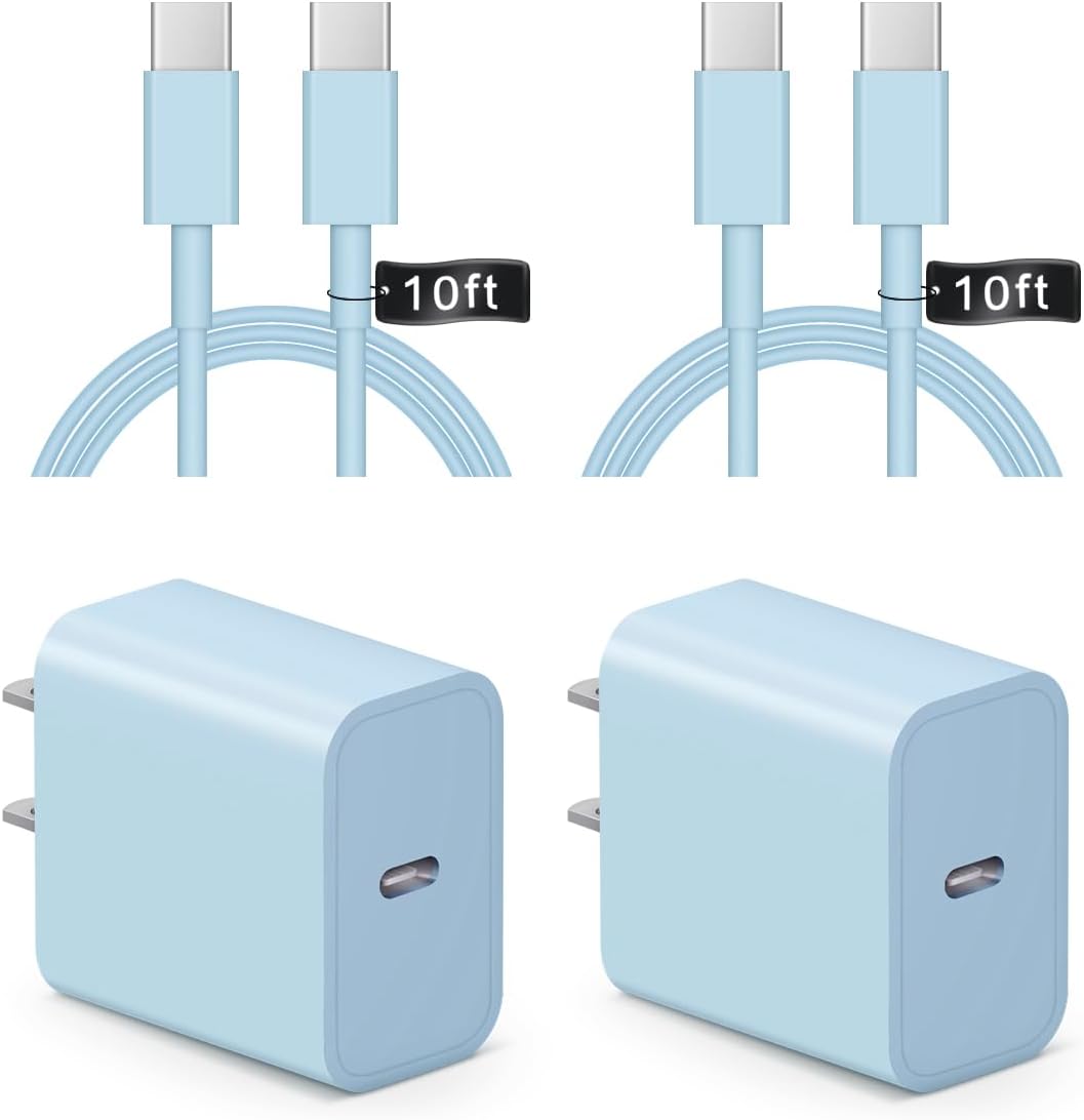 iPhone 16 15 Charger Fast Charging 10Ft - 2 Pack 20W USB C Wall Purple - Picture 15 of 58