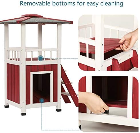 Petsfit Cat House,Waterproof Outdoor Cat House with Stair,Balcony Design Cat House Indoor