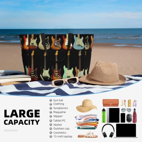 Bolsa ligera de viaje espaciosa con motivos de guitarra para camping y playa 7