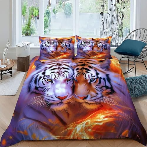 Parure de lit tigre avec fermeture éclair housse microfibre zippée - 3