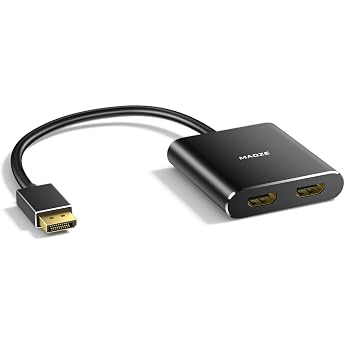 Maqze 4K@60Hz DisplayPort to Dual HDMI Adapter - Display Port to 2 HDMI Splitter, MST Dual Monitor Splitter for Computer, Lap