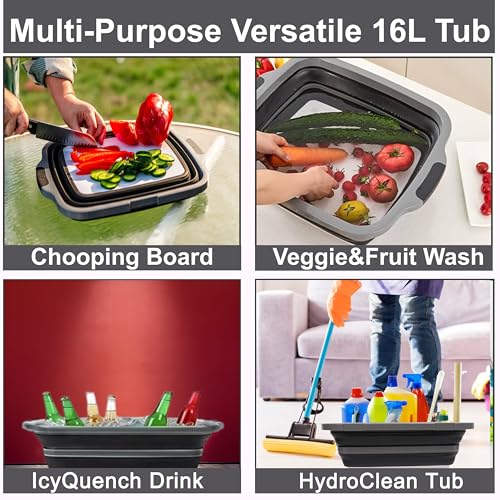 Collapsible BBQ Prep Tub 16L Black | Portable Meat Marinating Container with Locking Cutting Board Lid, BBQ Tongs, Grill Mesh, Silicone Brush & 3 Roasting Sticks for Camping & Outdoor Grilling - Image 3