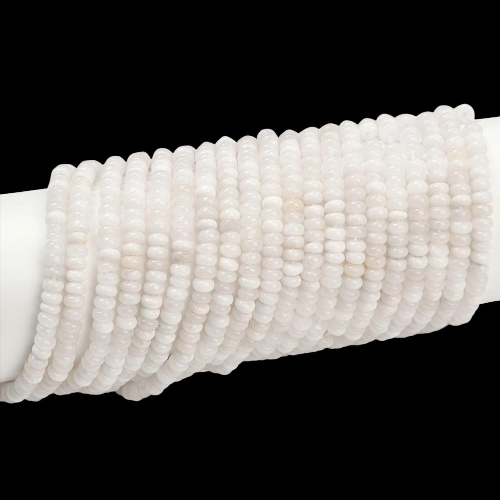 PONABEADIY 1 Box 2 Strands 336PCS 4MM Natural White Jade Stone Beads Strands with Hole Rondelle Abacus Gemstone Disk Energy Loose Spacer Bead Bulk for Jewellery Making Diy Bracelets Earrings Crafts