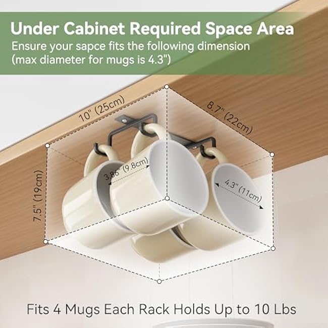 ECROCY Metal Mug Hooks Under Cabinet 3 Pack