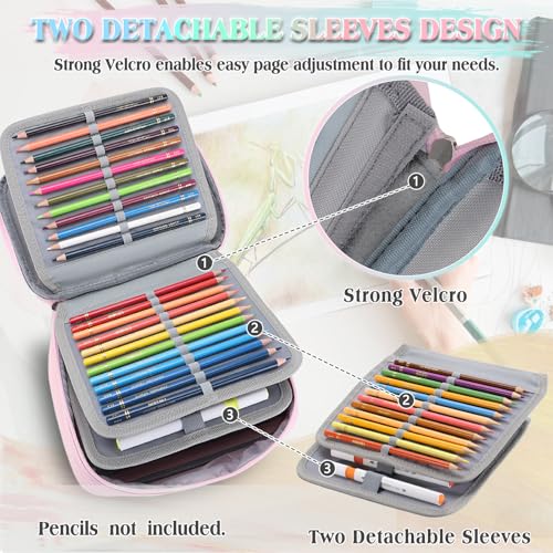 Image of VX VONXURY Large Pencil Case, 54-Slot Colored Pen Pouch 2 Removable Sleeves | Cute Zipper Pencil Bag Organizer, Top Handle, Front Zip Pocket, Durable Fabric for Art Supplies Markers School Travel College