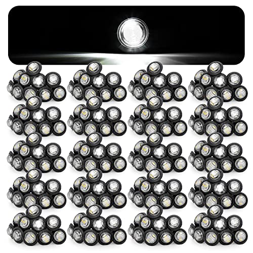 MADCATZ (Pack of 200 3/4 Inch Round White LED 3 Diodes Trailer Side Marker Lights Sealed Flush Mount Bulbs Grommet for Truck Lorry Bus Cars Waterproof 12V DC