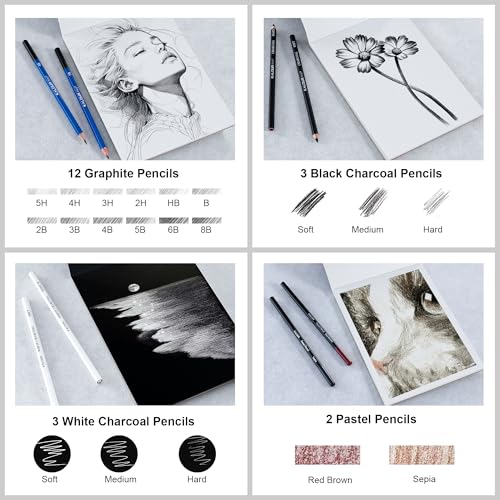 KALOUR 206 Drawing Set Sketching Kit,Art Supplies with 3-color Sketchbook & Coloring Paper,Include Tutorial, Colored, Graphite, Charcoal, Watercolor & Metallic Pencil,for Artists Adults Teens Beginner by KALOUR - Image 7
