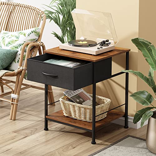 image for WLIVE Nightstand Set of 2, End Table with Fabric Storage Drawer and Op