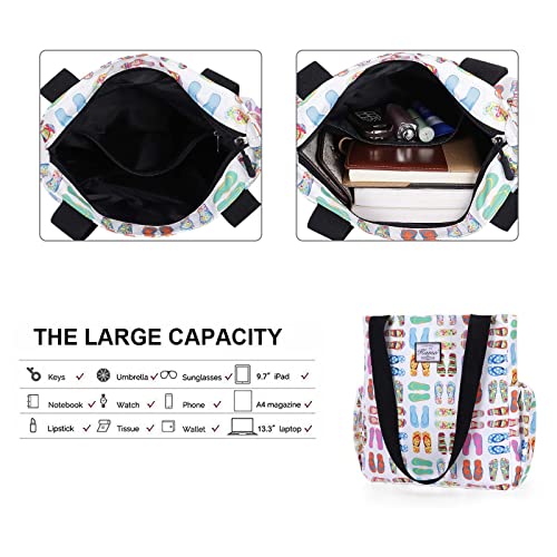 Image of KAMO Floral Tote Bag - Waterproof Lightweight Handbags Travel Shoulder Bag for Hiking Yoga Gym Swimming Travel Beach