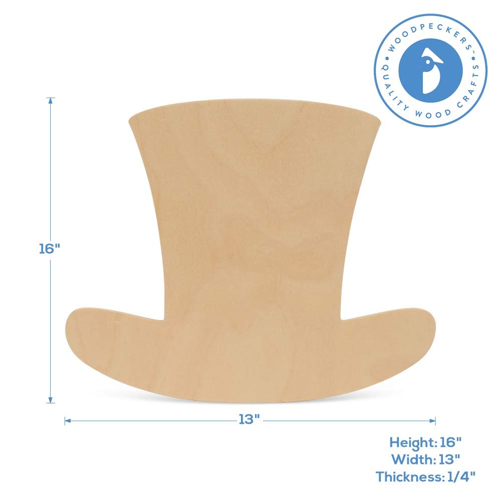 St Patricks Day Decorations, Unfinished Wood Leprechaun Hat Cutout, 16 Inches, Top Hat Decorations, Pack of 1, by Woodpeckers