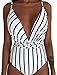 YONIER Monokini Bañador de una Pieza Espalda Vendaje Rayas Cuello Halter Push Up Bikini Estampado Natacion Corbata Cruzada Cojín Cuello en V Profundo Traje de baño con Aros Sin Respaldo Hueco