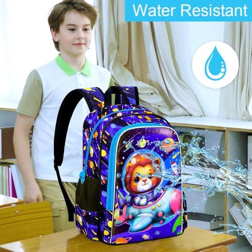 Image of UFNDC 3PCS Boys Lion Bookbag, Kids Space Backpack with Lunch Box, Water Resistant Rocket School Bag for Elementary Preschool Toddler