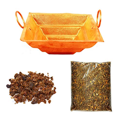 Himshikhar Green World Pooja Samagri Combo of Havan Kund, 100 gm Natural Guggal, 100 gm Hawan Samagri for Temple/Home All Pooja Purpose