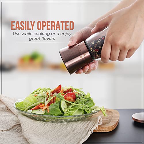Pepper Grinder Or Salt Shaker For Professional Chef - Best Spice Mill With Brushed Stainless Steel, Special Mark, Ceramic Blades, And Adjustable Coarseness (Copper) #TOP2