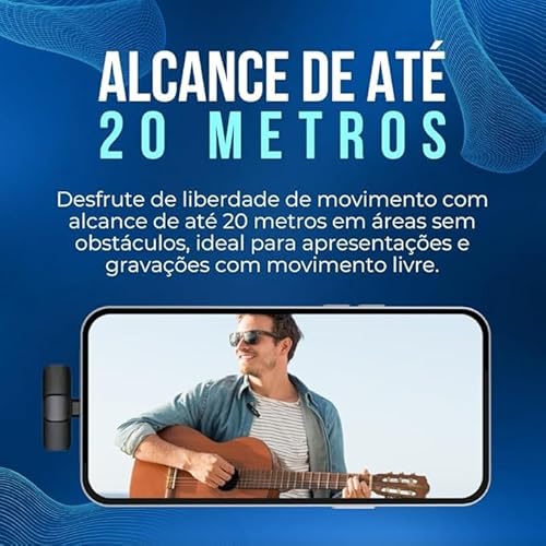 Microfone de Lapela Sem Fio com Redução de Ruído - Compatível com iPhone 15, iPhone 16 e USB Tipo C