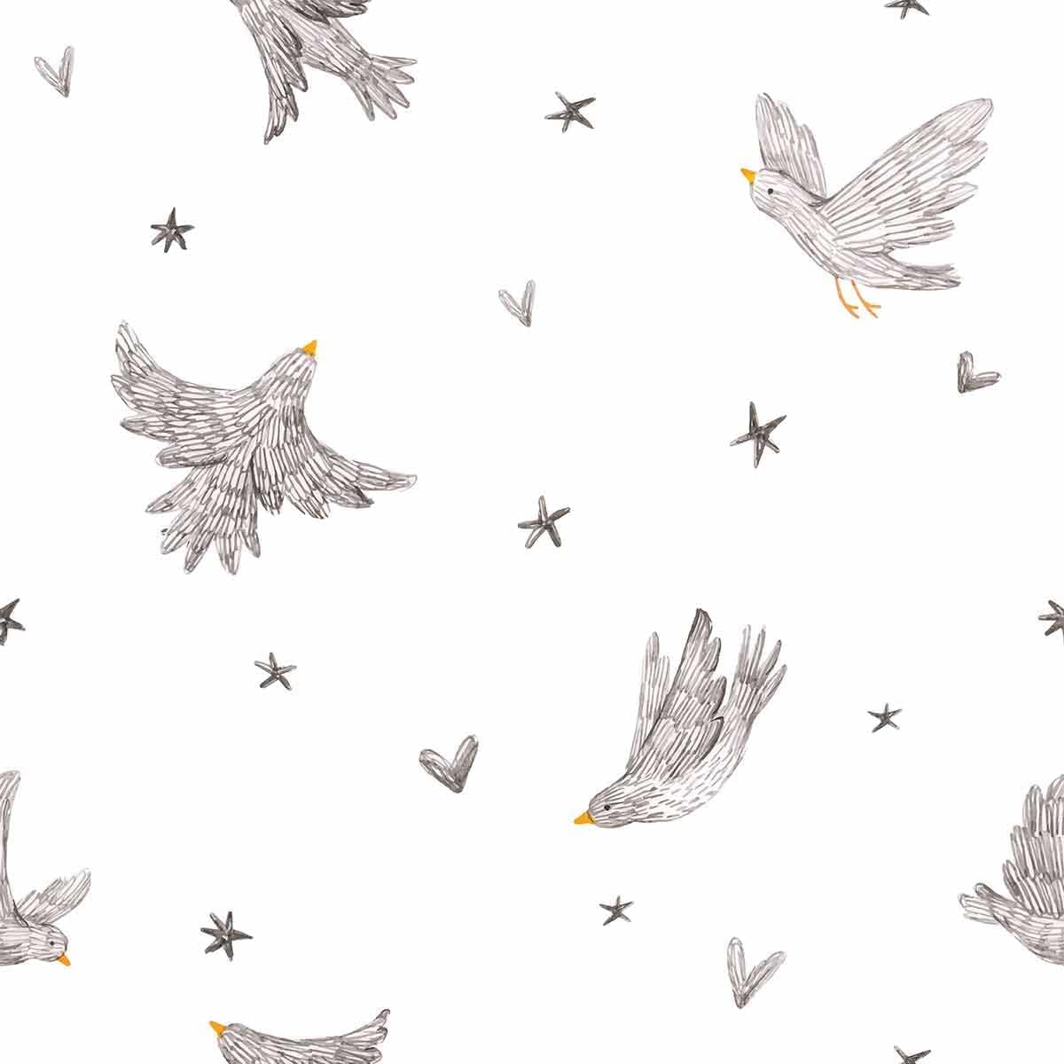 Walls By Me Grey Bird Peel and Stick Removable Wallpaper 8552