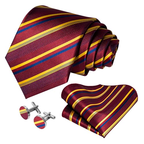Image of 5PCS Mens Silk Designer Tie, Pocket Square, Cufflinks, Drilled Tie Ring and Lapel Pin Set for Wedding Groom Party