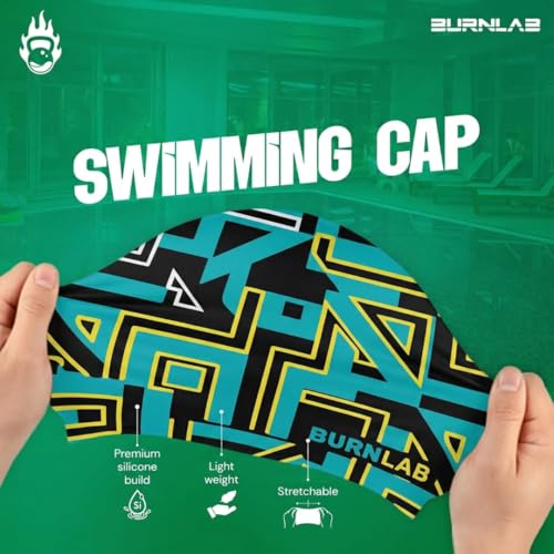 Image of Burnlab Silicone Swimming Cap for Pool Training and Daily Use, Comfortable Stretch Fit, Adult (Black Rectangle)