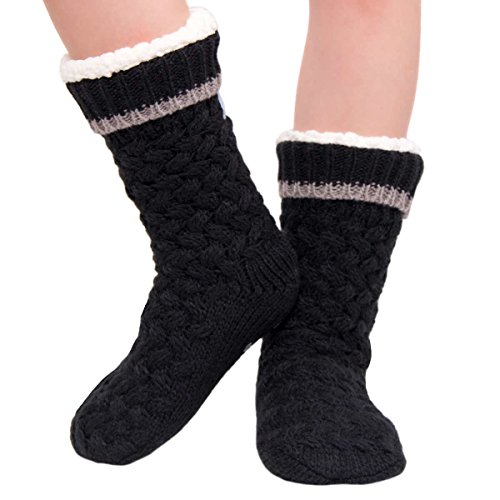 Jane and Bleecker 2 Pair Slipper Socks (Black),Sock size: 9-11 Fits shoe size 4-10