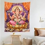 GJEYHLH Vintage Retro Lord Ganesha Seated on a Golden Lotus Tapestry, Wall Decor Tapestry - Abstract Design Polyester for Wall Bedroom Living Room HD Printing