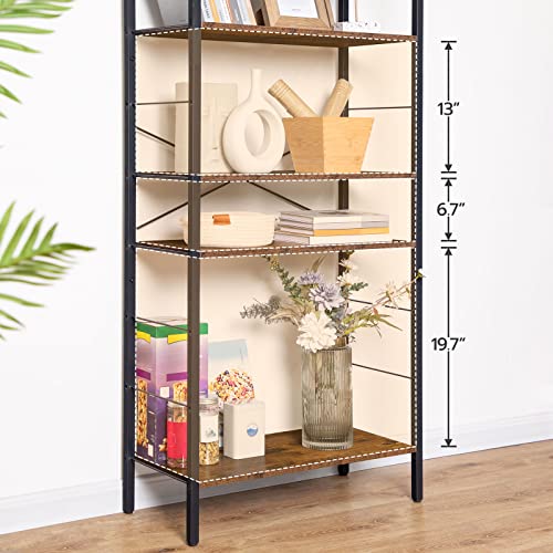 Hoobro 5 Tier Bookshelf, Home Office Bookcase With Adjustable Shelf,Industrial Vintage Metal Storage Rack Organizer Free Standing Shelving Unit, For Living Room, Rustic Brown Bf58Cj01 #TOP7
