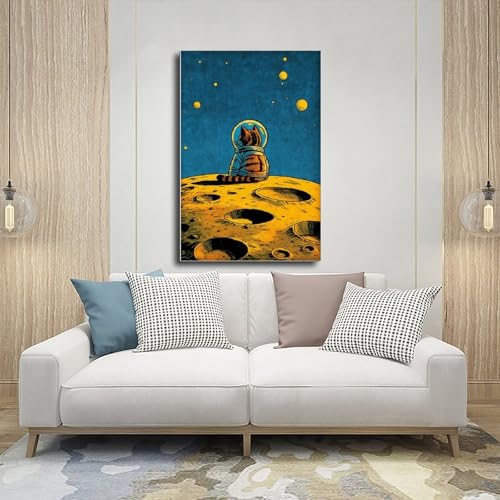 Chat astronaute tableau rétro science-fiction grand format pour chambre - 5