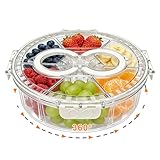 Rotating Divided Serving Tray with Lid & Handle, 6 Compartment Snack Box Container,Portable Snack Organizer for Fruits, Candy, Veggies – Ideal for Kitchen, Party, Travel, Picnic (1 Pack)