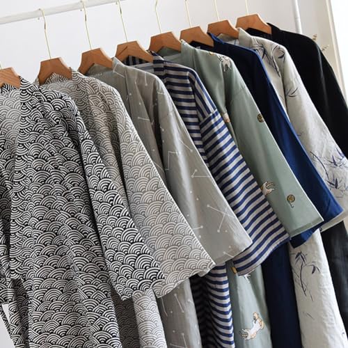 FANCYPUMPKIN Men's Japanese Style Robe Dressing Gown Kimono Cotton Pajamas Bathrobe2