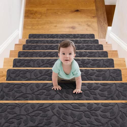 Jaoul Stair Runners For Wooden Steps Non-Slip 8" X 30" Indoor 15Pcs Stair Treads Carpets, Non-Skid Safety Rug Slip Resistant For Kids Elders And Pets (Dark Gray, 15Pc) #TOP7