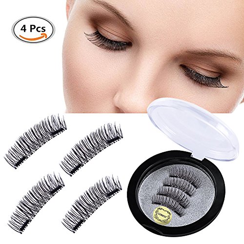 Double Magnet False Eyelashes, Magnetic Eyelashes, 3D Natural Reusable Eyelashes Extension, Natural Look Fiber Eyelashes, Thick Black Long Charming Eyelashes -1 pair (4 piece)