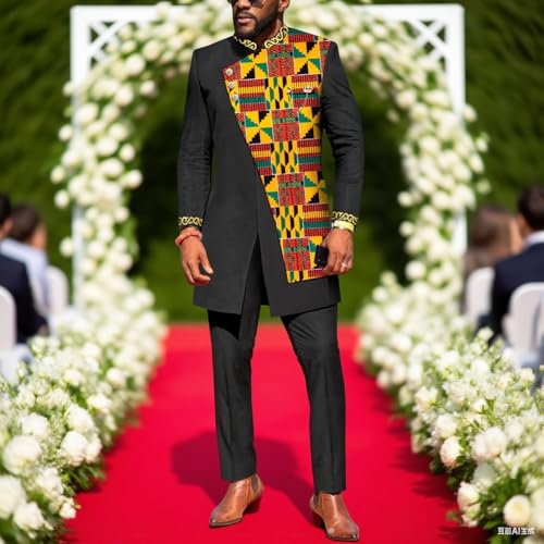 African Suits for Men Wax Cloth Two Piece Sets Jacket Pants Dashiki Outfit Clothes Attire Clothing2