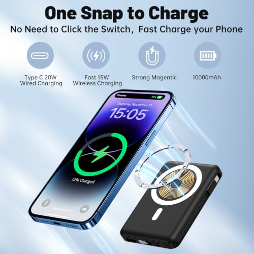 Vexnera Magnetic Portable Charger 10,000mAh, Dual USB-C Wireless Power Bank - image 5