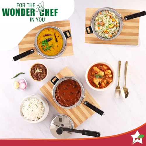 Image of Wonderchef Nigella Triply Stainless Steel Pressure Cooker 5L, Inner Lid, Gas, Induction Compatible & Ceramic Cooktop, ISI Certified, Contour Collection, Uniform Heating, 5-Year Warranty