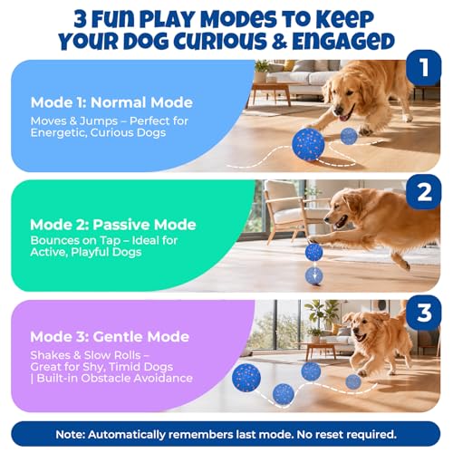 Fsitego Interactive Dog Ball Toys, Automatic Moving Bouncing, Rotating Smart Dog Toy for Small, Medium, Large to Keep Them Busy, Durable E-TPU Material & IP65 Waterproof, 5H Continuous Use(Blue) — view 2