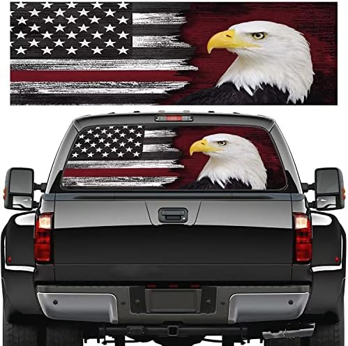 American Flag Car Rear Window Graphic Decal,Eagle Pickup Window Decal Perforated Sticker for Truck,Bald Patriotic Auto Window Tint Vinyl Sticker for Back Windshield Decoration 66"x20"