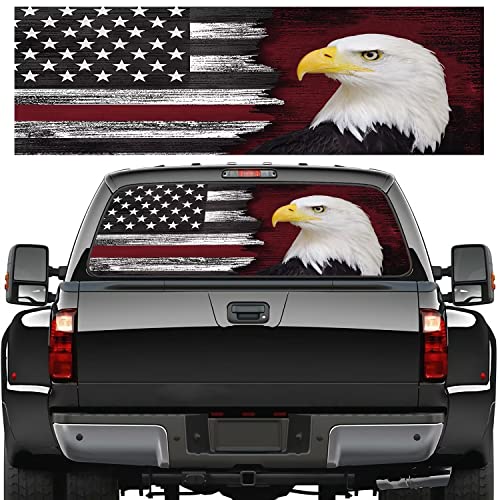American Flag Car Rear Window Graphic Decal,Eagle Pickup Window Decal Perforated Sticker For Truck,Bald Patriotic Auto Window Tint Vinyl Sticker For Back Windshield Decoration 66"X20" #TOP27