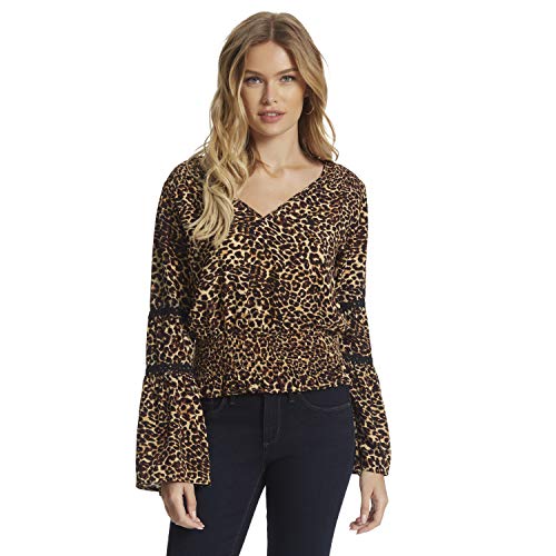 Jessica Simpson Women's Plus Size Scarletti Smocked Waist Top, Rosette Leopard, 1X #TOP22