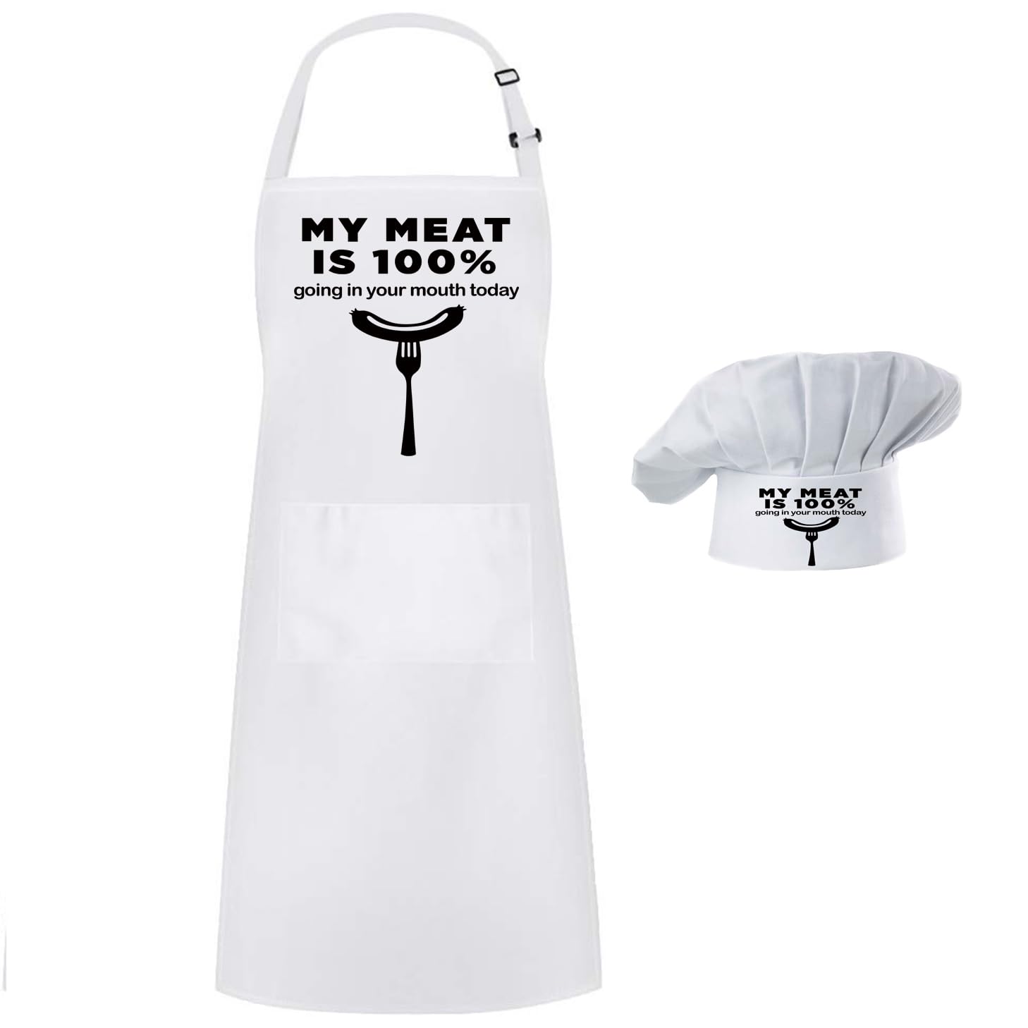 Hyzrz Chef Apron Hat Set,Adjustable Chef Hat and Apron Baker Costume with Pocket for Kitchen Grill BBQ Fathers Mothers Gift