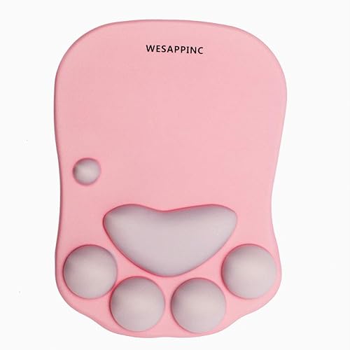 Wesappinc. Tapete para mouse con soporte para muñeca de silicona suave de pata de gato, antideslizante y ergonómica, tapete para mouse para la