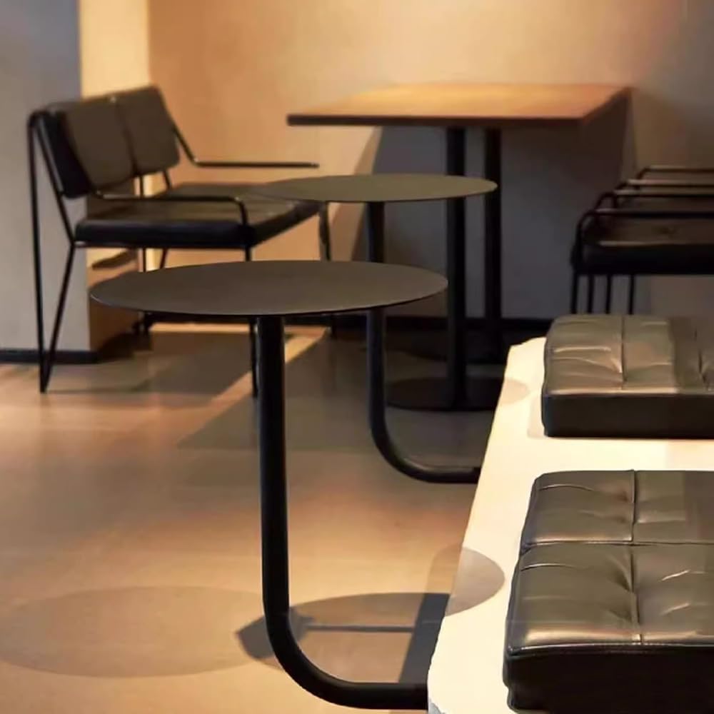Kleiner Beistelltisch zur Wandmontage, Schmiedeeisen, rund, Kneipentisch, schwarz, Metall, Beistelltisch für Kaffee, Tee, Frühstück, Bar, Bistro, Restaurant, kompakte Größe (35 x 35 x 45 cm)