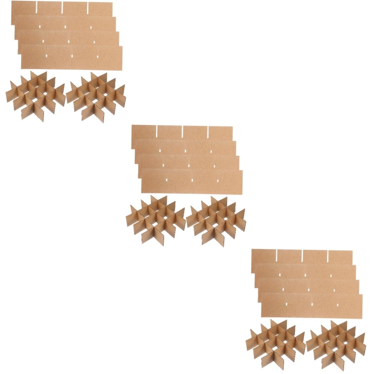 3 Sets Cardboard Moving Box Dividers - Khaki Paper Dish and Glass Protection - Adjustable Grid Design for Safe Transport and Storage