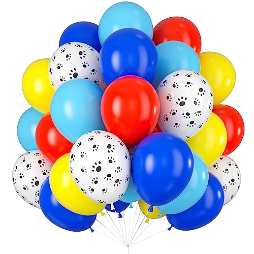 Image of Red Yellow Blue Balloons Puppy Dog Paw Print Balloon 60pcs 12inch Latex Helium Balloon Royal Blue Red Yellow Balloons for Kids Birthday Party Decorations