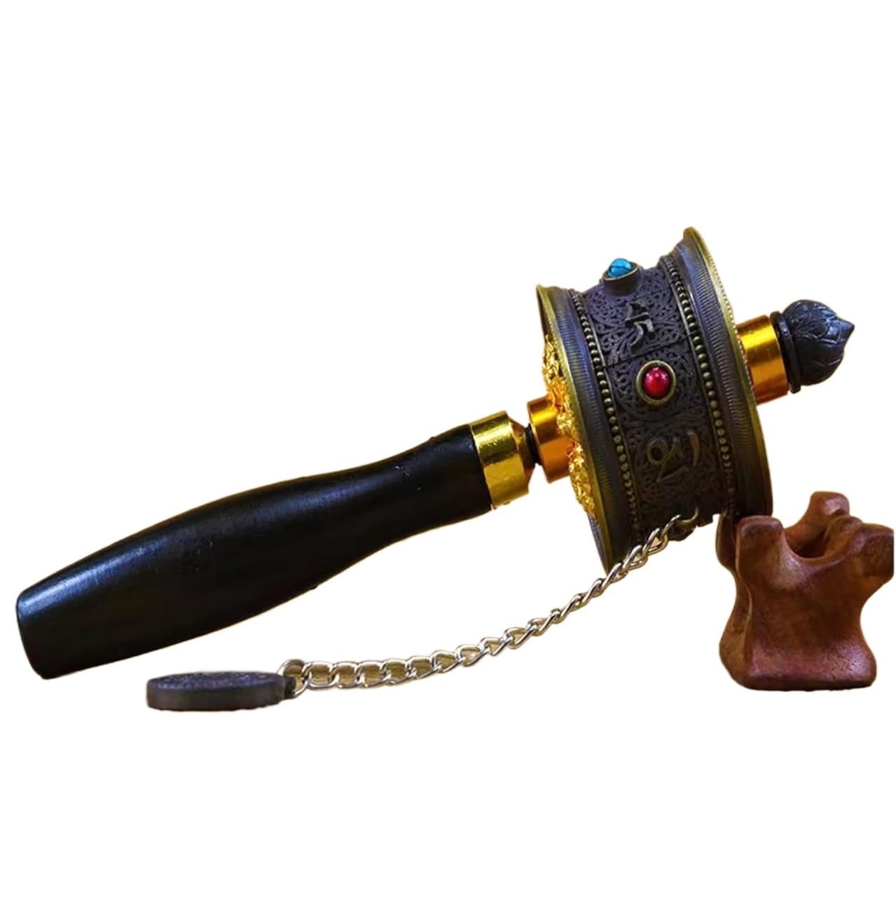 Młynek do modlitwy, Tybetański młynek modlitewny z kółkiem, ręczny, buddyjski, ze zwojem, stop cynku, styl etniczny(Black)