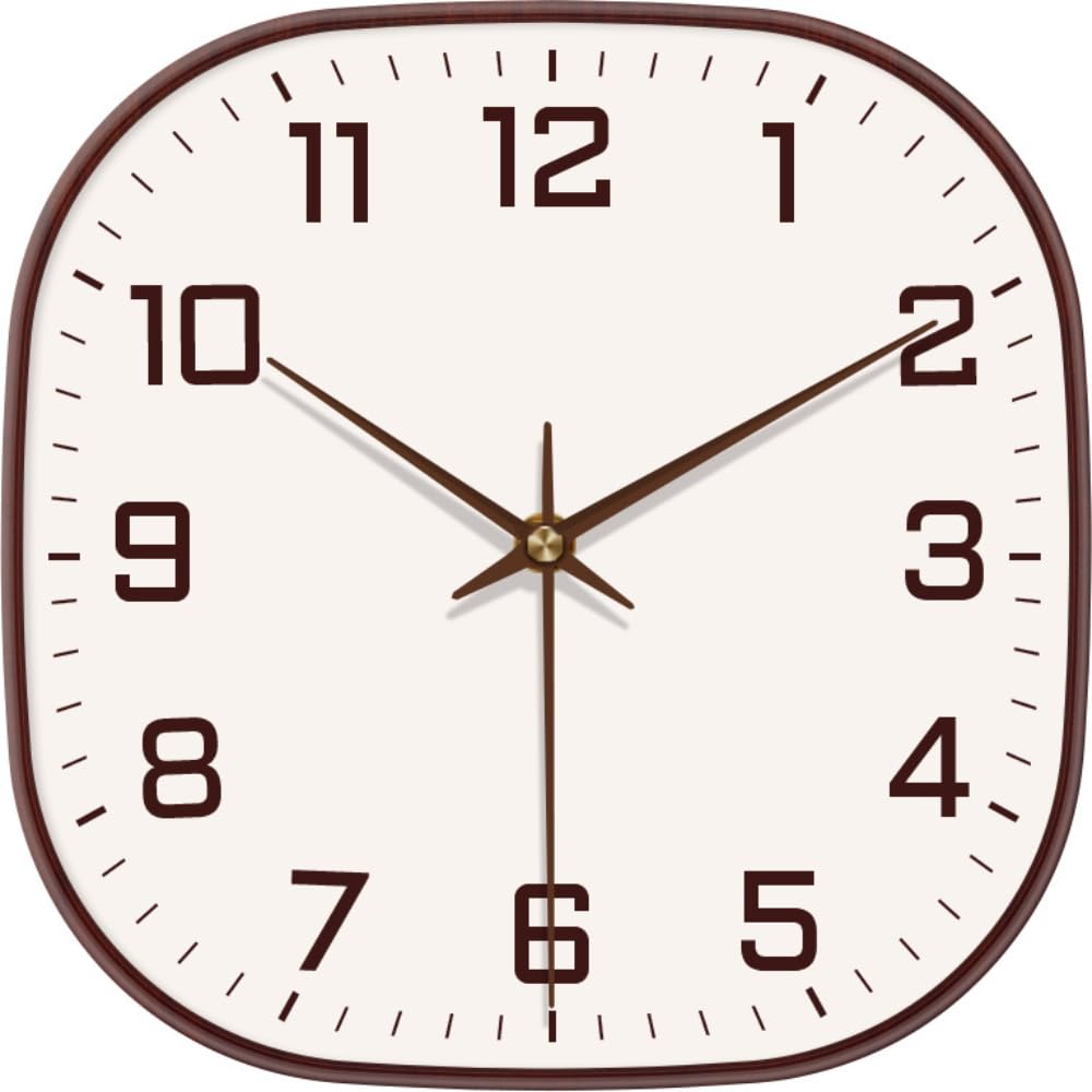 Ash & Roh Modern 12-Inch Square Silent Non-Ticking Wood Grain Wall Clock for Living Room, Office, and Bedroom (White Brown)-image-28