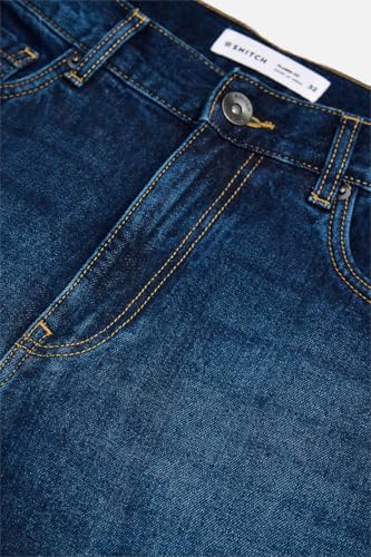 Image of SNITCH Men Flared Fit Jeans | Mid Rise Stone-Washed Denim with Raw Frayed Hem & 5-Pocket Design | 100% Cotton Woven Fabric for Casual & Everyday Wear