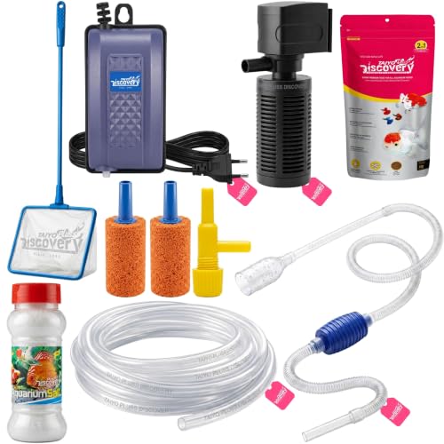 Image of Taiyo Pluss Discovery Aquarium Beginner & Starter Kit | Air Pump + Internal Filter + Siphon Pump + Fish Catching Net + Silicone Tube + Air Stones + Flow Controller | Fish Food + Aquarium Salt Included