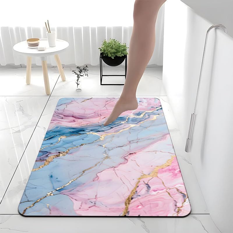 Tapis de salle de bain diatomite marbre rose 40x60cm pierre absorbante