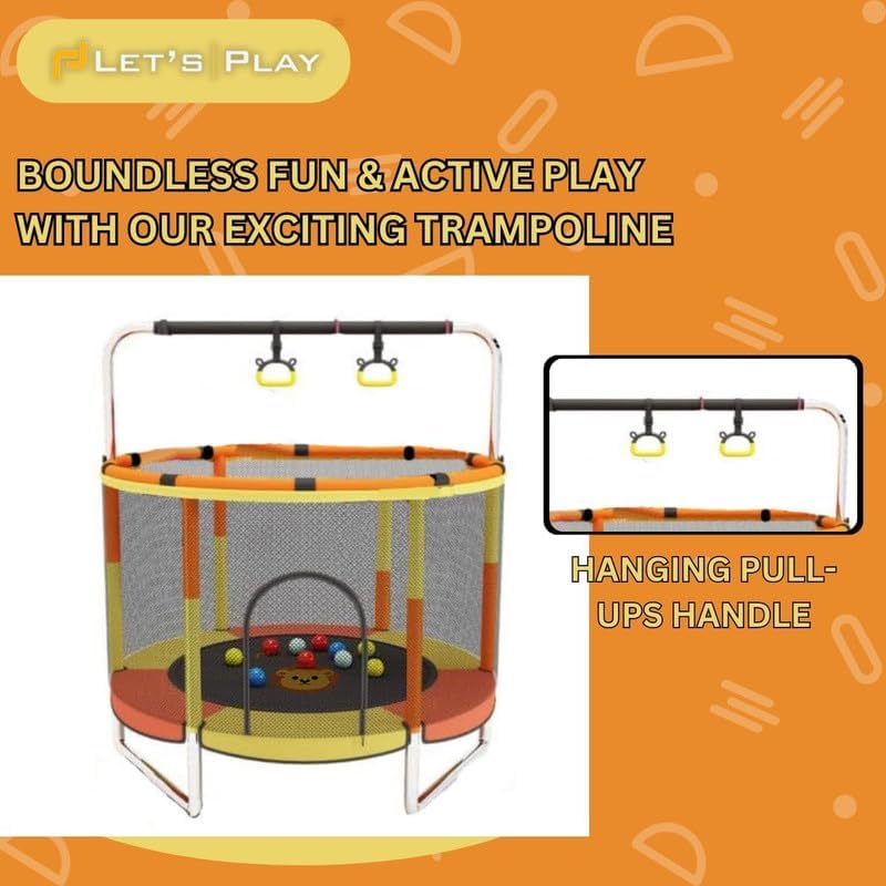 Image of Let's Play 55 inch Trampoline with Safety Net & U-Shape Legs for Kids & Adults | Indoor & Outdoor Trampoline | Powerful Loading Capacity 120KG | Stainless Steel Frame & Legs